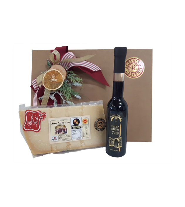 Confezione regalo con Aceto Balsamico di Modena e formaggio Parmigiano reggiano 24 mesi